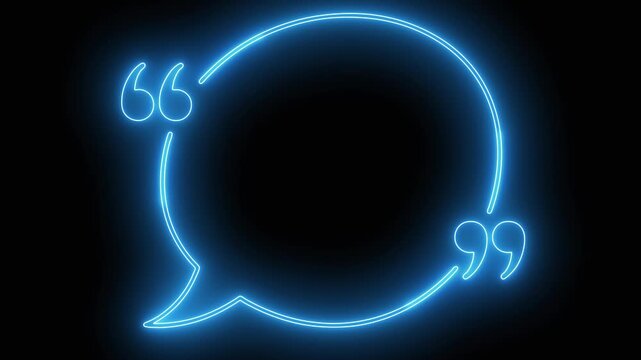 Neon speech bubble with quotation marks on dark background  