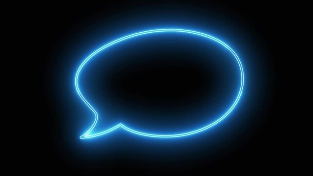 Neon blue speech bubble outline on black background  