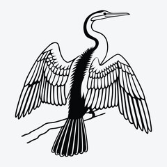 Anhinga line art White background illustration Generative Ai