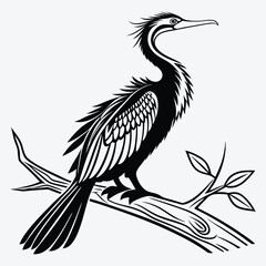 Obraz premium Anhinga line art White background illustration Generative Ai