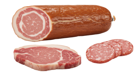 Isolated Assortment of Cold Cut Meats and Salami Slices