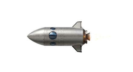 Isolated Silver Space Rocket with Burning Engine