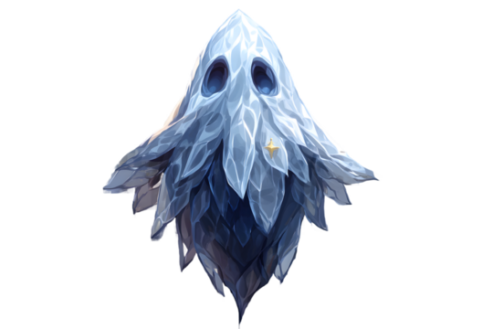 Crystalline Ghost Figure with Icy Texture and Golden Accents