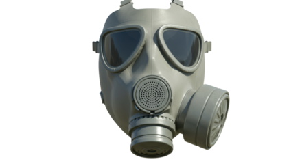 Isolated Gray Military Gas Mask with Filter