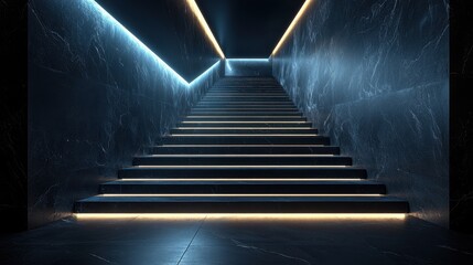 Fototapeta premium Modern Staircase with LED Lighting in a Dark Minimalist Environment