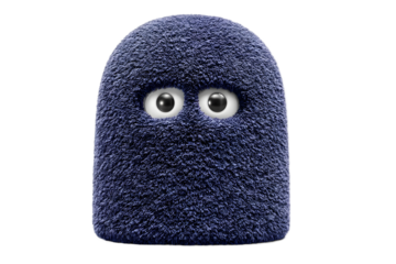 Fuzzy Blue Creature with Large Eyes Front View
