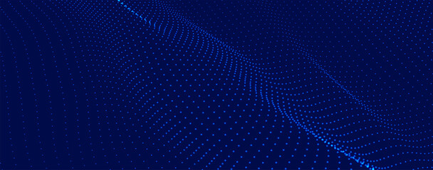 Futuristic dot wave. Abstract digital particle wave. Technology background. Colored musical wave. Dark background. Digital background with smooth, wavy curves. 3D rendering.