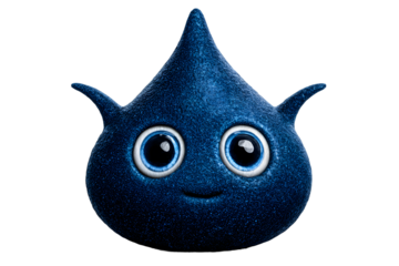 Teardrop Shaped Blue Creature with Large Eyes and Small Antennae