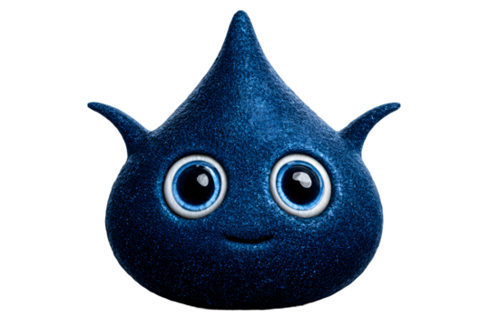 Teardrop Shaped Blue Creature with Large Eyes and Small Antennae - Powered by Adobe