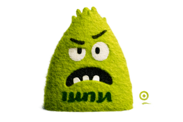 Angry Green Fuzzy Monster with Textured Fur and Glaring Eyes