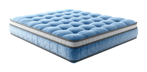 Comforting blue mattress for relaxation at home bedroom softness modern view isolated on transparent background