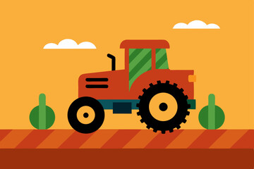 Red or green farm tractor for agriculture on a field or isolated as a toy model or transport vehicle