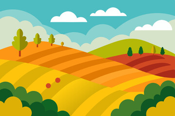 Obraz premium Green grass hills with a clear sky and distant mountains, ideal for a summer or spring nature scene illustration