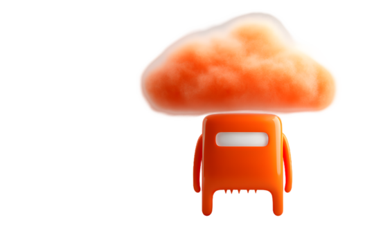 Orange Robot Figure Underneath an Abstract Orange Cloud