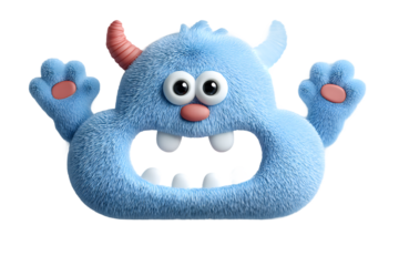 Playful Blue Furry Monster with Open Mouth and Raised Paws