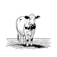 Black and White Cow Illustration in Field
