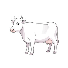 Pristine White Cow Illustration: Dairy Farm Animal Art