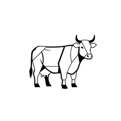 Geometric Cow Illustration - Black and White Farm Animal