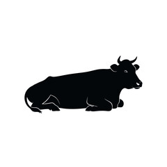 Black Cow Silhouette: Serene Farm Animal Resting