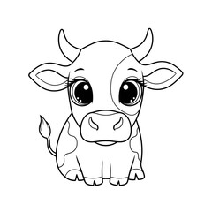Adorable Cow Calf Outline: Cartoon Illustration for Coloring Books