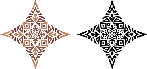 Artistic hand drawn illustration of African decorative ornament. Vector drawing ethnic pattern isolated on white background. Black and white and colored tribal art for bohemian interior printing.