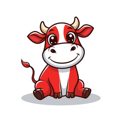 Cheerful Red Cow Cartoon Character Illustration