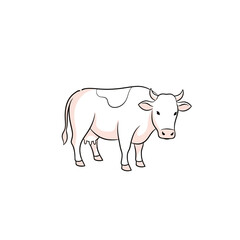 Simple Cow Illustration, White with Pink Accents