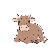 Cow Resting: Farm Animal Illustration on White