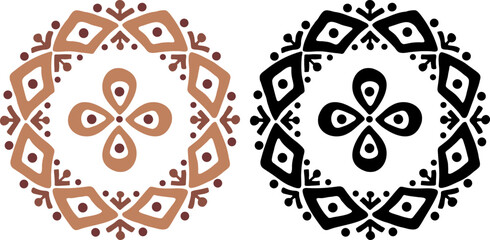 African decorative circle ornament vector illustration. Hand drawn circular ethnic art for bohemian interior design. Tribal pattern for plate, rug or other round printing design. Ring embroidery art.