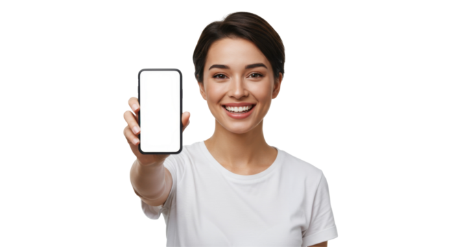 Mockup woman's hand holding using smart phone with white blank screen png mobile app design and advertising, online marketing - Powered by Adobe