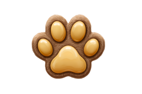 Realistic Brown Furry Paw Print with Glossy Pads