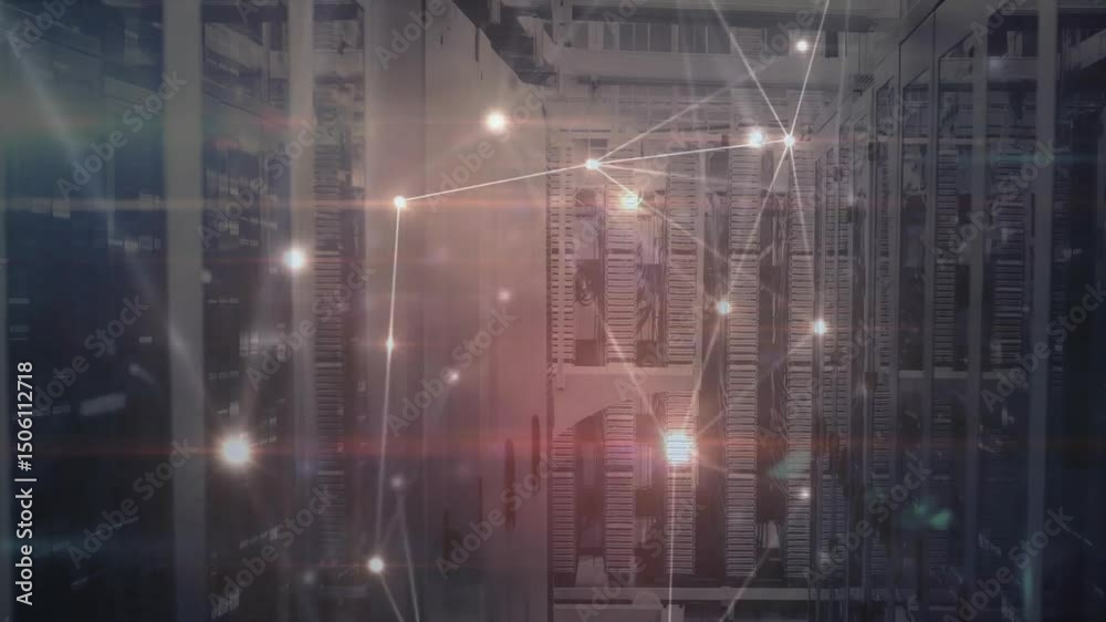 Poster faint light points initiating network overlay igniting glowing nodes pulsing data throughput fading