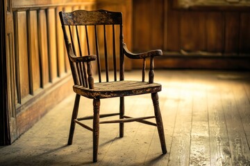 Old wooden chair in sunlit room