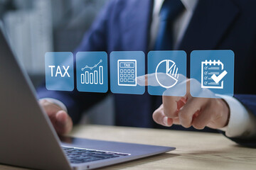 Online tax payment concept. Tax calculation, making income tax return and personal financial...