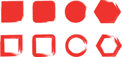 red geometric shapes hand drawn with dry brush texture and rough outlines