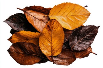Colorful Autumn Leaves Arranged in a Natural Display on a White Background