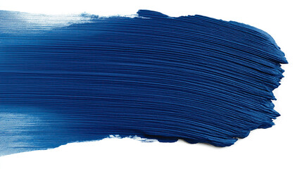 Bold blue brushstroke displays rich pigment texture across white canvas surface
