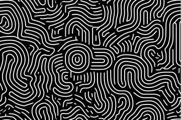 Abstract black background with white curved lines and a circular design in the center area