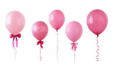Collection of pink balloons of different sizes promoting breast cancer awareness Isolated on Transparent Background