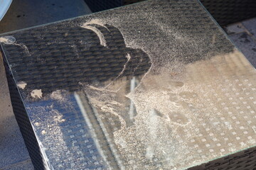 garden table, sand, dust, outdoor, sunny day, garden art, garden, mess, cleaning, sand painting