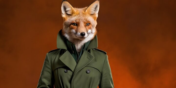 Anthropomorphic Fox in Trench Coat – Noir Character Concept. art, editorial illustration, branding, posters, childrens books - Powered by Adobe
