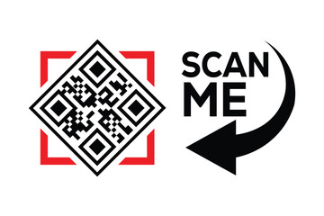 Obraz premium Centered black and white QR code with bold red framing, 