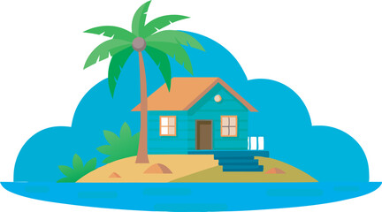 Obraz premium colorful house on the beach on a white background