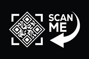 Obraz premium Centered black-and-white QR code surrounded by outlined white frames. Bold 