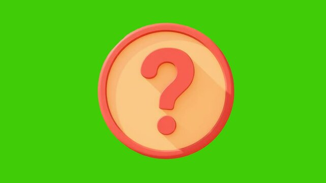 Red question mark symbol inside a circular badge with a flat design style on a vibrant green background, representing inquiry or help