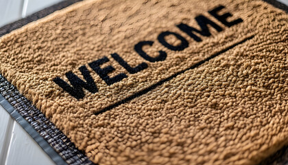 New door mats with word WELCOME on white background, collage. Banner design
