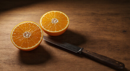 Halved Oranges with Antique Knife Still Life