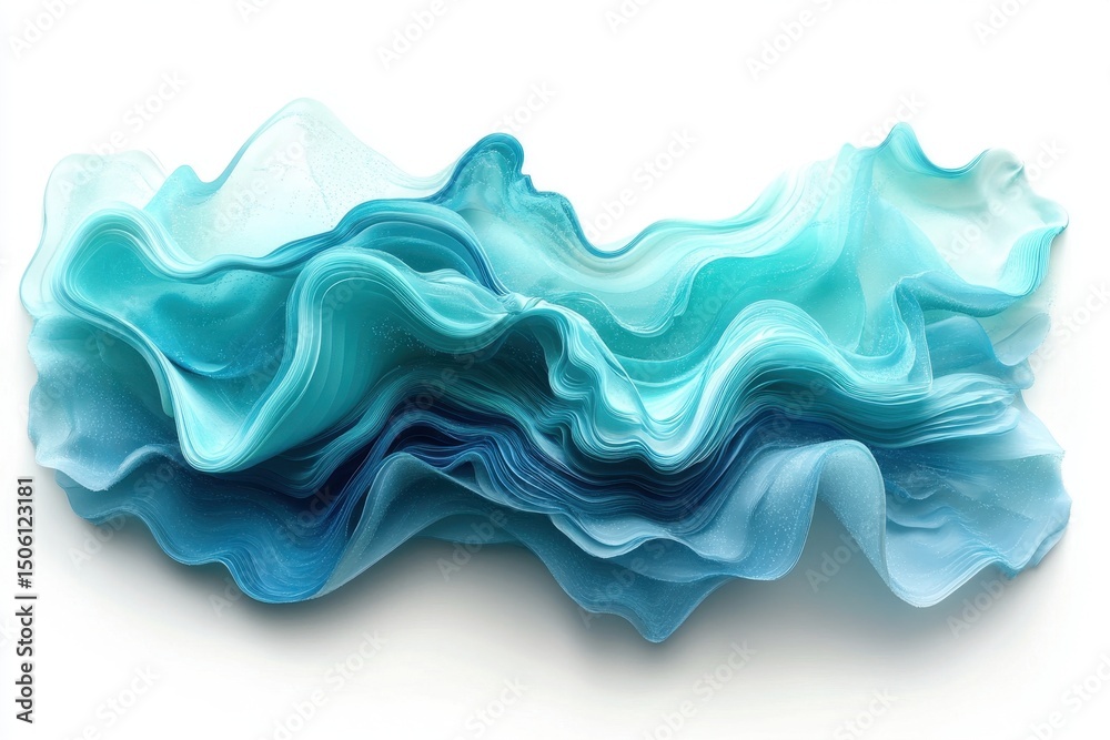 Poster colorful, flowing abstract design in shades of blue representing waves and natural formations create