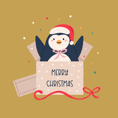 Cute Penguin Christmas Card. Happy Holidays Illustration with Adorable Animal for Seasonal Greetings