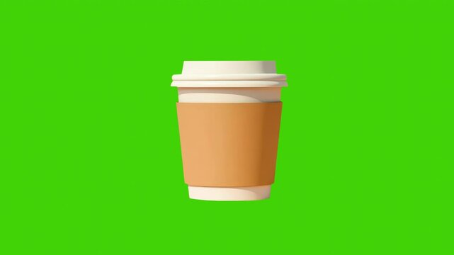 Disposable coffee cup with brown sleeve shown in minimalistic style on green background, symbolizing takeaway drinks and modern lifestyle